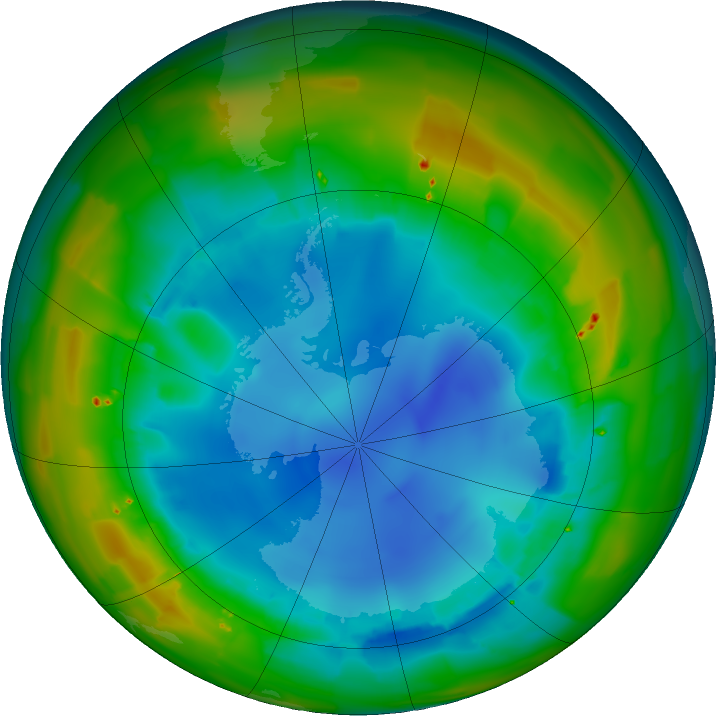 Antarctic ozone map for 07 August 2011